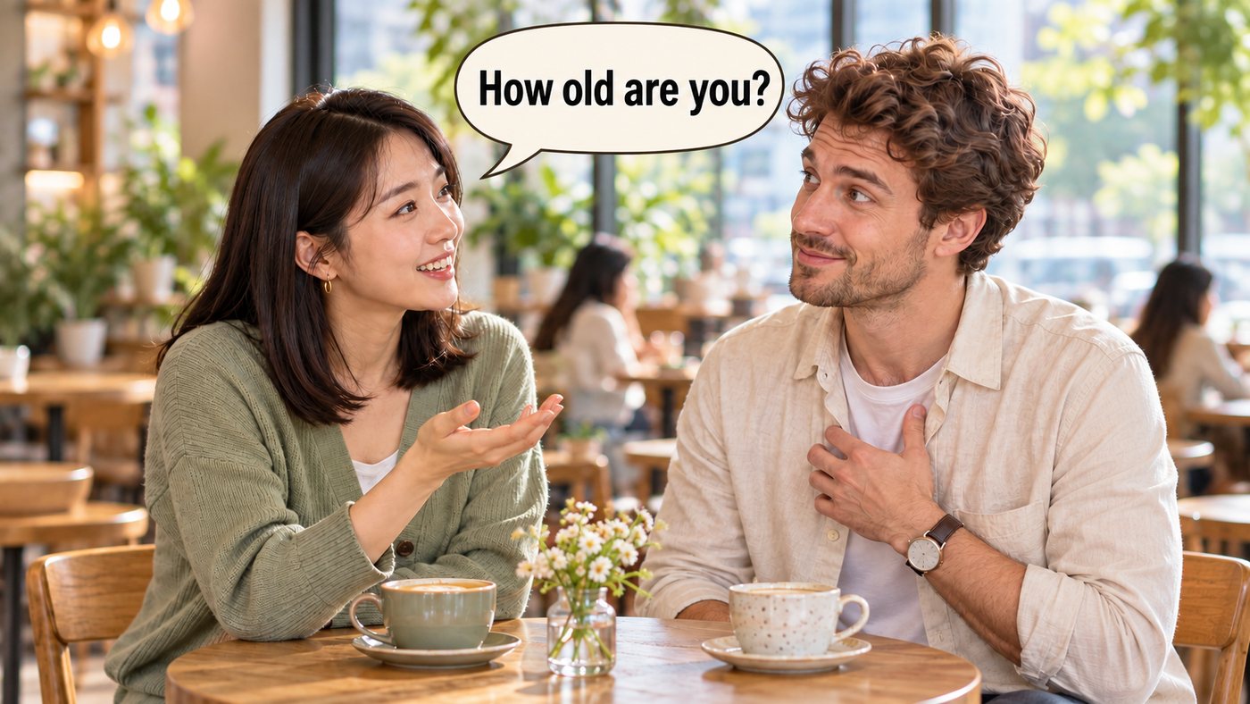 ผู้หญิงชาวเกาหลีในคาเฟ่ถามชายต่างชาติว่า "How old are you?"