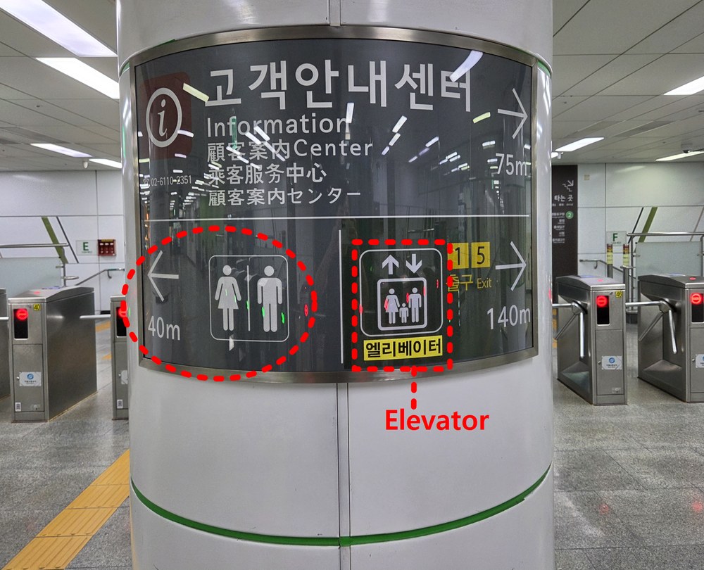 Restroom and elevator signage