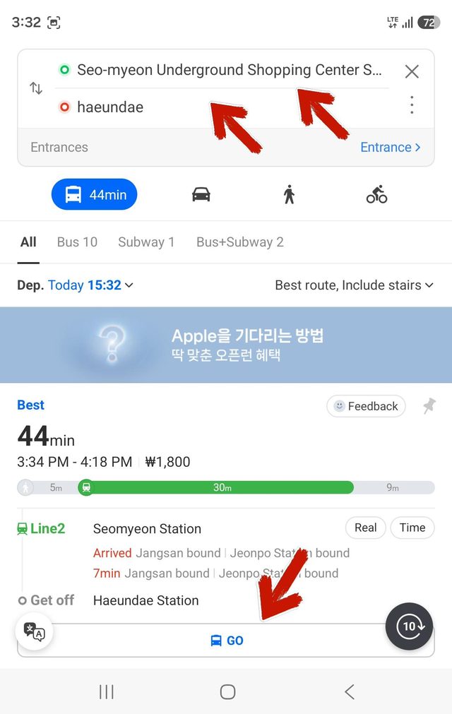 Tapping Go to set an arrival alert